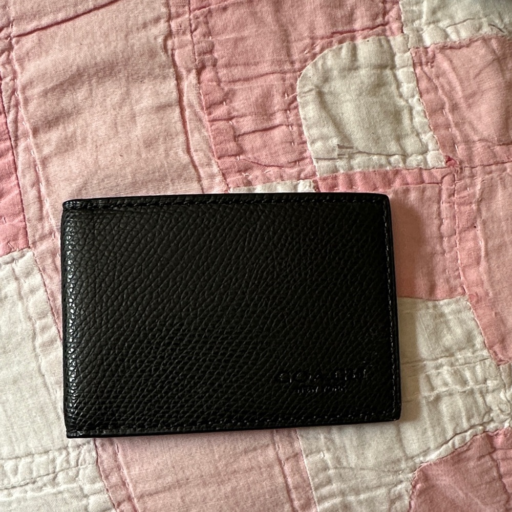 COACH Black Pebbled Leather Card Holder